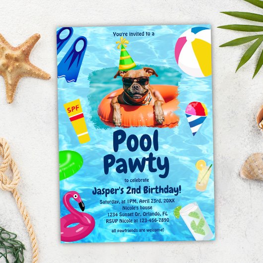 Pool Party Puppy Pawty Dog Verjaardag Kaart