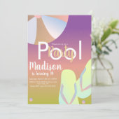 Pool Party Rainbow Ombre Birthday Kaart (Staand voorkant)