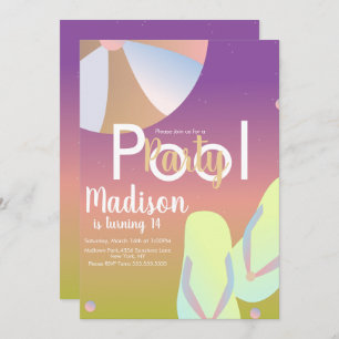 Pool Party Rainbow Ombre Birthday Kaart