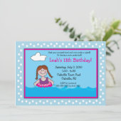 POOL Party Red head Girl 5x7 Birthday Invitations Kaart (Staand voorkant)