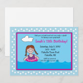 POOL Party Red head Girl 5x7 Birthday Invitations Kaart (Voorkant / Achterkant)