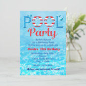 POOL PARTY Rode Verjaardag Typografie Zwemuitnodig Kaart (Staand voorkant)