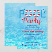 POOL PARTY Rode Verjaardag Typografie Zwemuitnodig Kaart (Voorkant / Achterkant)