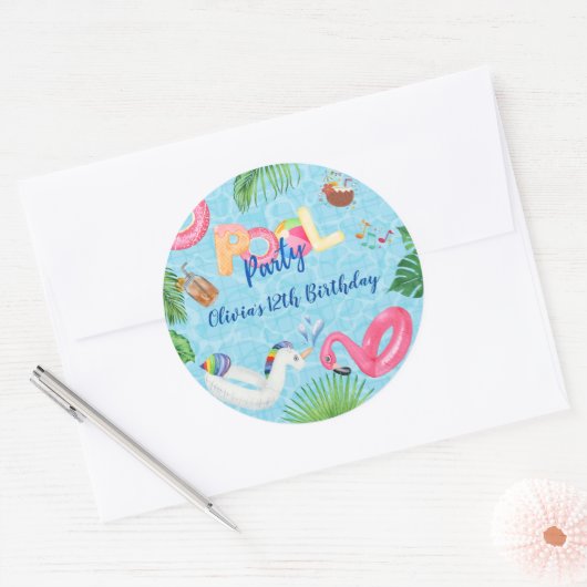 Pool Party Ronde Sticker (Envelop)