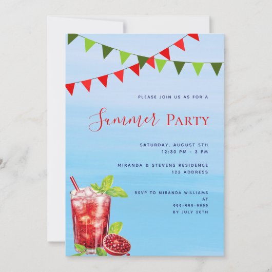 Pool party rood drink blauw water kaart (Voorkant)