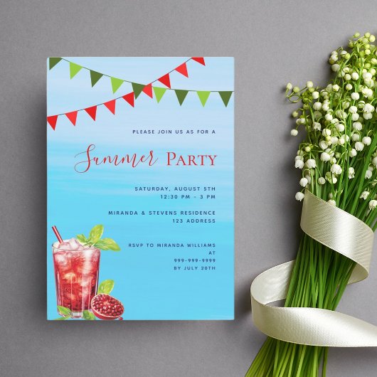 Pool party rood drink blauw water kaart