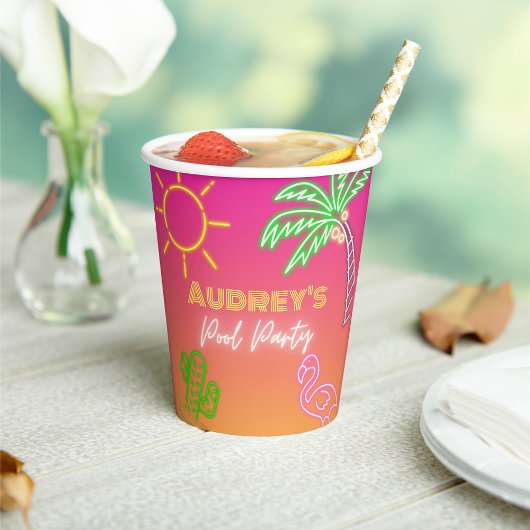 Pool Party Roze Neon papieren bekers