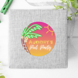 Pool Party Roze Neon Ronde Sticker