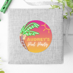 Pool Party Roze Neon Ronde Sticker