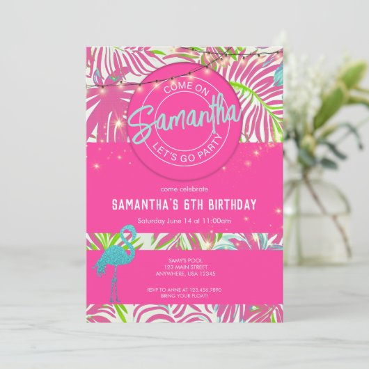 Pool Party Roze Strand Kaart (Staand voorkant)