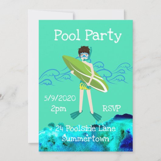 Pool Party schattig en modern blauw Kaart (Voorkant)
