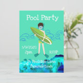 Pool Party schattig en modern blauw Kaart (Staand voorkant)