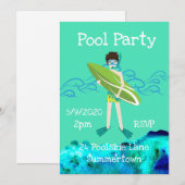 Pool Party schattig en modern blauw Kaart (Voorkant / Achterkant)