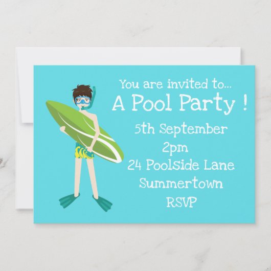 Pool Party schattig en modern blauw Kaart (Voorkant)