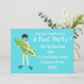 Pool Party schattig en modern blauw Kaart (Staand voorkant)