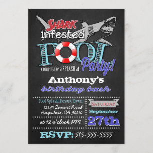 Pool Party Shark Birthday Invitations Kaart