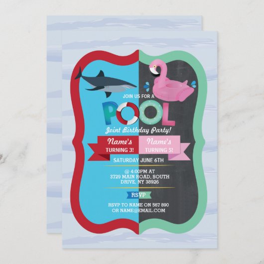 Pool Party Shark Flamingo Joint Boy meisje Birthda Kaart (Voorkant / Achterkant)