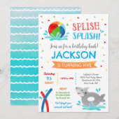 Pool Party Shark Summer Boy Birthday Invitations Save The Date (Voorkant / Achterkant)