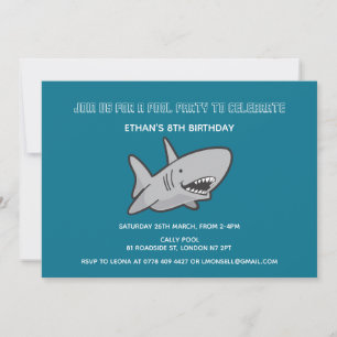 Pool Party Shark Verjaardag Uitnodiging