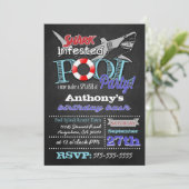 Pool Party Shark Verjaardag Uitnodigingen (Staand voorkant)