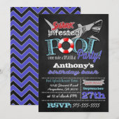 Pool Party Shark Verjaardag Uitnodigingen (Voorkant / Achterkant)