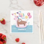 Pool Party Sloth with Balloons Summer Birthday Nap Servet (Insitu)