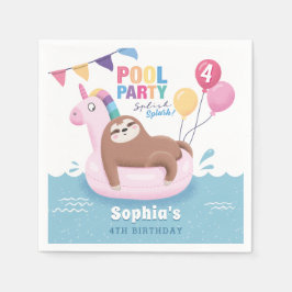 Pool Party Sloth with Balloons Summer Birthday Nap Servet