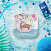 Pool Party Sloth with Balloons Summer Birthday Papieren Bordje (Feest)