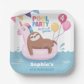 Pool Party Sloth with Balloons Summer Birthday Papieren Bordje (Voorkant)