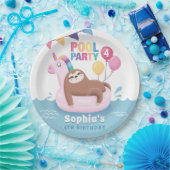 Pool Party Sloth with Balloons Summer Birthday Papieren Bordje (Feest)
