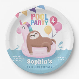 Pool Party Sloth with Balloons Summer Birthday Papieren Bordje