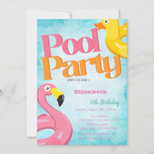 Pool Party Speelgoed Flamingo's Verjaardag Kaart (Voorkant)