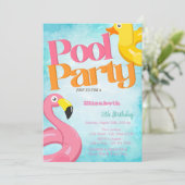 Pool Party Speelgoed Flamingo's Verjaardag Kaart (Staand voorkant)