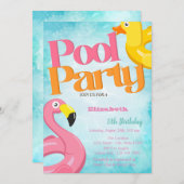 Pool Party Speelgoed Flamingo's Verjaardag Kaart (Voorkant / Achterkant)
