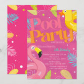 Pool Party Speelgoed Tropische bladeren Verjaardag Kaart (Voorkant / Achterkant)