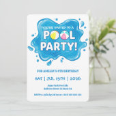 Pool Party Splash Verjaardag Uitnodiging (Staand voorkant)