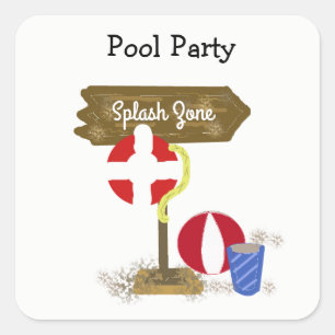 Pool Party Splash Zone Vierkante Sticker