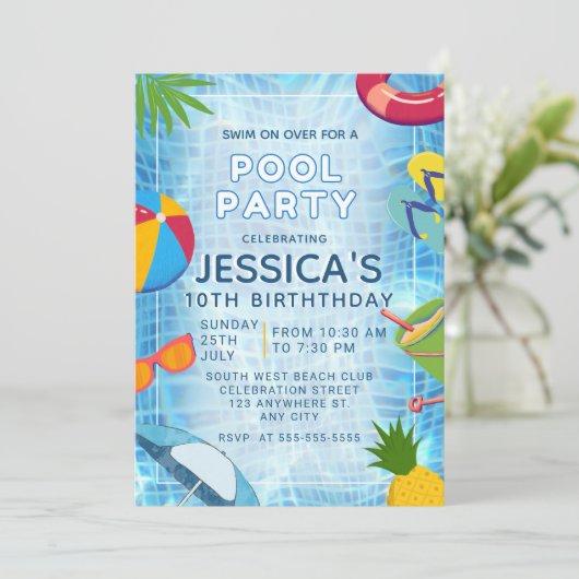 Pool Party Splish Splash Pool Verjaardag Kaart (Staand voorkant)