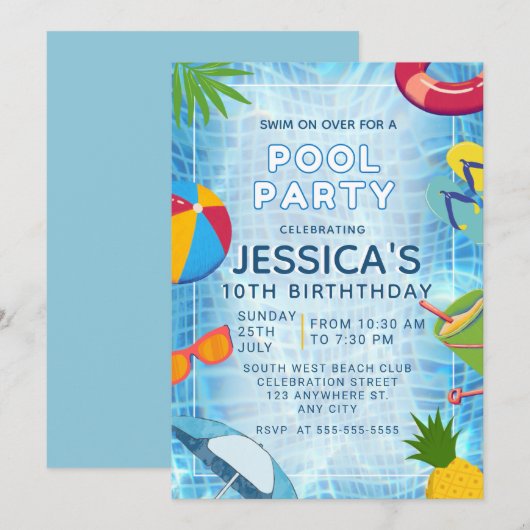 Pool Party Splish Splash Pool Verjaardag Kaart (Voorkant / Achterkant)