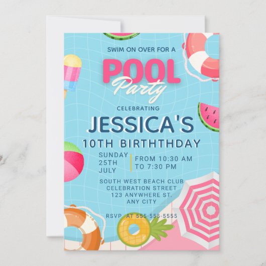 Pool Party Splish Splash Pool Verjaardag Uitnodigi Kaart (Voorkant)