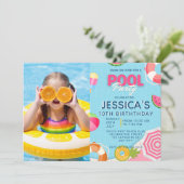 Pool Party Splish Splash Pool Verjaardag Uitnodigi Kaart (Staand voorkant)