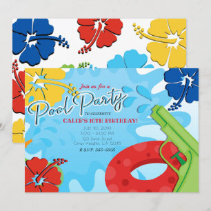 Pool Party Squirt Pistool Water Fun Summer Hibiscu Kaart