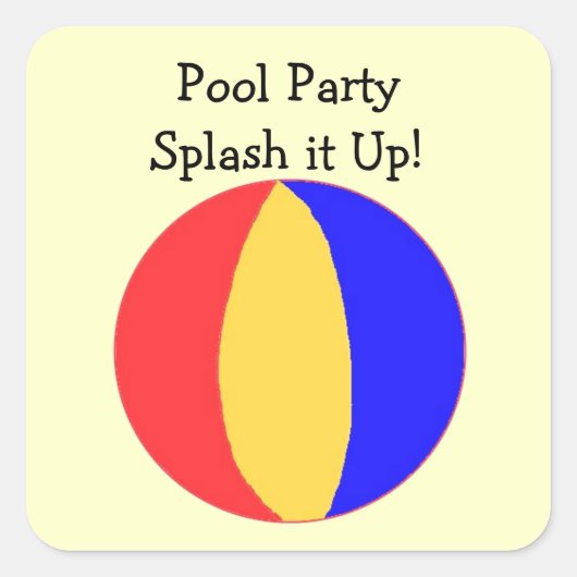 Pool Party - Strandbal Vierkante Sticker (Voorkant)