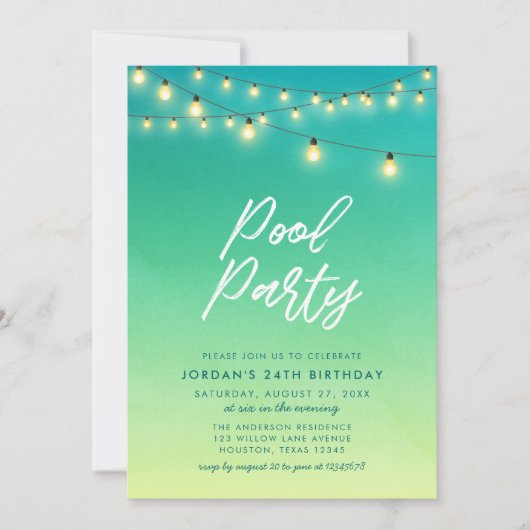 Pool Party Strings of Lights Waterverf Zee Kaart (Voorkant)