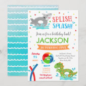 Pool Party Summer Birthday Invitation for Boy Save The Date (Voorkant / Achterkant)
