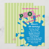 Pool Party Summer Birthday Invitation Kaart (Voorkant / Achterkant)