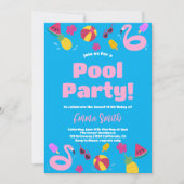 Pool Party Summer Birthday Invitation Kaart (Voorkant)