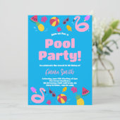 Pool Party Summer Birthday Invitation Kaart (Staand voorkant)
