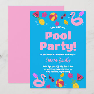 Pool Party Summer Birthday Invitation Kaart