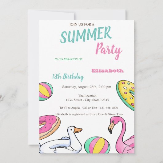 Pool Party Summer Birthday Kaart (Voorkant)